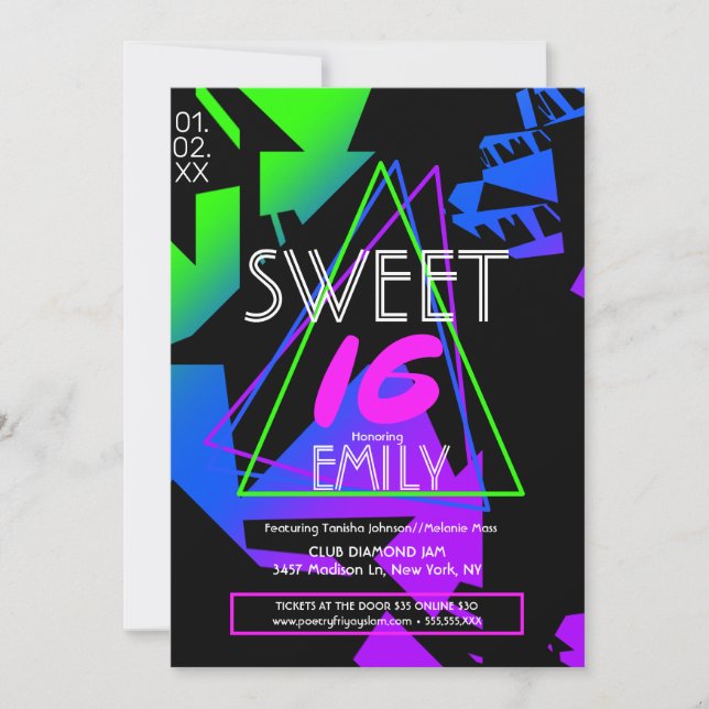 Sweet 16 Flyer Club Theme Promotional Invitation (Front)