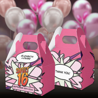 Sweet 16 Fun Girly Pink Modern Comic Book Birthday Favor Box