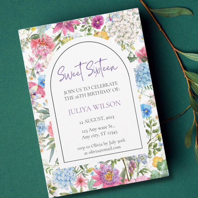 Sweet 16 garden wildflowers  invitation (Creator Uploaded)