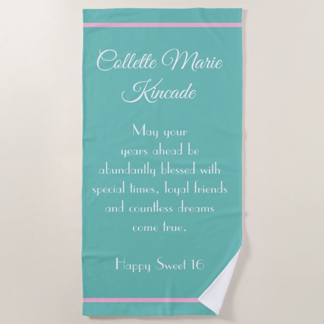 Sweet 16 Gift! Special custom Beach towel (Front)
