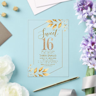 Sweet 16 Gilded Geometric Acrylic Invitation