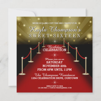 Sweet 16 Glamourous Red Carpet Party Invitations