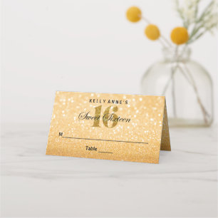Sweet 16 Glitter Bokeh Lights Custom Place Card