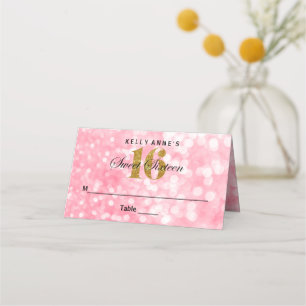 Sweet 16 Glitter Bokeh Lights Custom Place Card