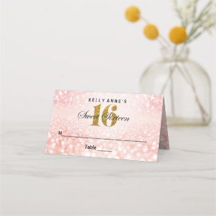 Sweet 16 Glitter Bokeh Lights Custom Place Card
