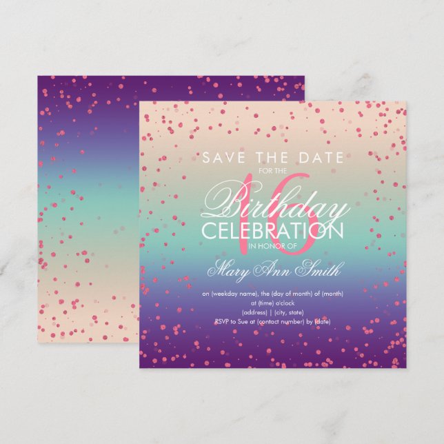 Sweet 16 Glitter Dots Rose Gold Mermaid Invitation (Front/Back)