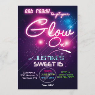 Sweet 16 Glow Party 80s Invitation