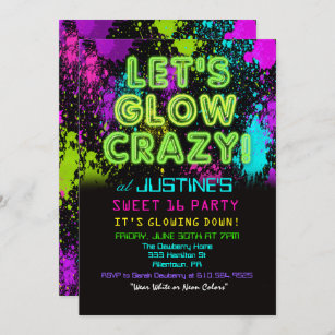 Sweet 16 Glow Party Birthday Invitation