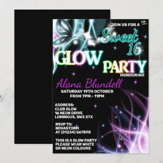 Sweet 16 Glow  party Invitations