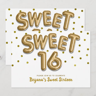 Sweet 16 Gold Balloons & Confetti Party ANY COLOR Invitation