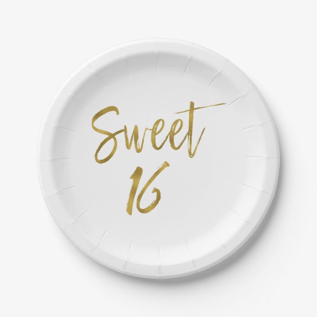 Sweet 16 Gold Foil Birthday Paper Plate (Front)
