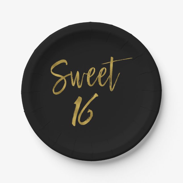 Sweet 16 Gold Foil Birthday Paper Plate (Front)