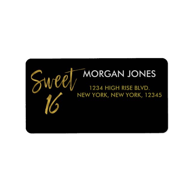 Sweet 16 Gold Foil Étiquette de adresse d'annivers (Devant)