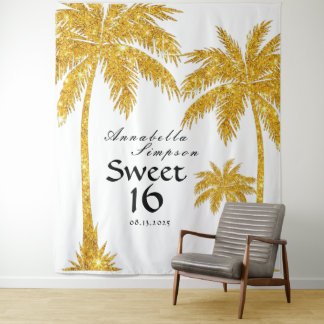 Sweet 16 Gold Glitter Photo Booth  Tapestry