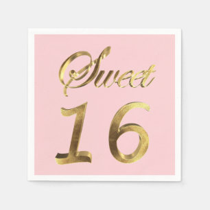 Sweet 16 Gold Look Typography Pink Elegant Napkin
