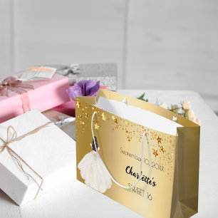 Sweet 16 gold stars ivory dress large gift bag