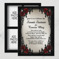 Sweet 16 Gothic Red Rose with Four Photos Area