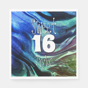 Sweet 16 Green & Blue Marble Personalized Napkin