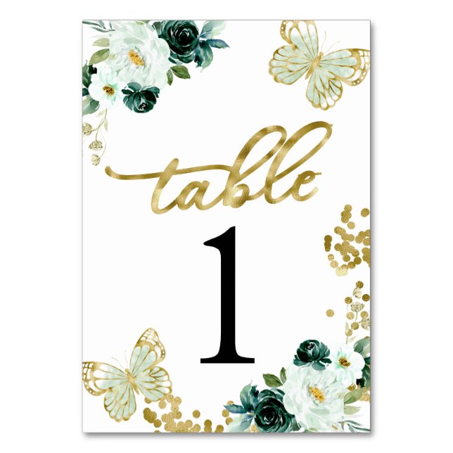 Sweet 16 Green Floral Butterfly  Table Number (Front)