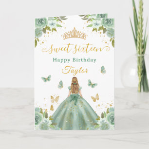 Sweet 16 Green Princess Blonde Girl Card
