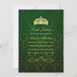 Sweet 16 | Green Tiara & Damask Invitation