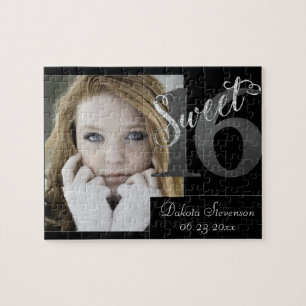 Sweet 16   Grey Grunge Faux Silver Glitter Photo Jigsaw Puzzle