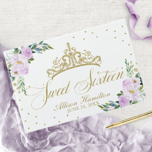 Sweet 16 Guest Book Gold Tiara Lavender Floral