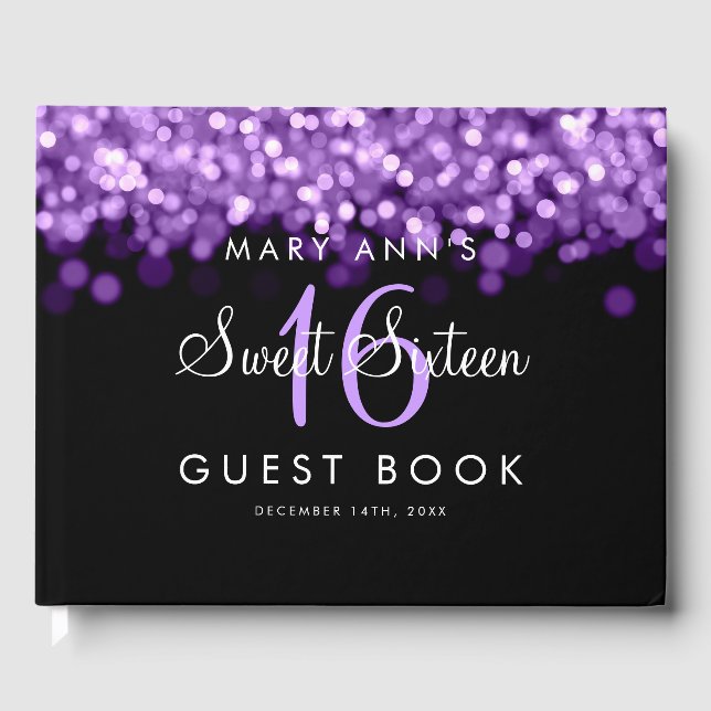 Sweet 16 Guestbook Party Shimmering Purple Lights (Front)