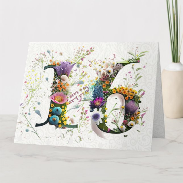 Sweet 16 Happy Birthday Wildflowers Text Card (Front)