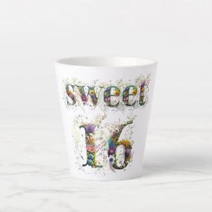 Sweet 16 Happy Birthday Wildflowers Text Latte Mug