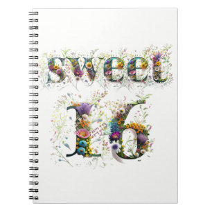 Sweet 16 Happy Birthday Wildflowers Text Notebook