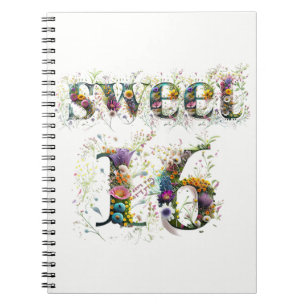 Sweet 16 Happy Birthday Wildflowers Text Notebook