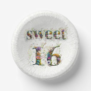 Sweet 16 Happy Birthday Wildflowers Text Paper Plate