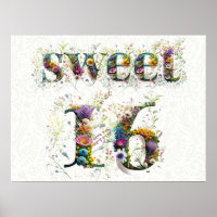 Sweet 16 Happy Birthday Wildflowers Text