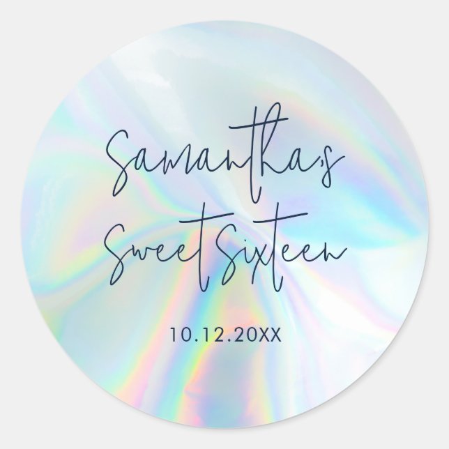 Sweet 16 Holographic 16th Birthday Favour Classic Round Sticker (Front)