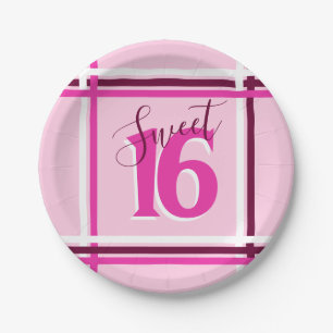 SWEET 16 Hot Pink 16th Birthday Party Event Modern Paper Plate