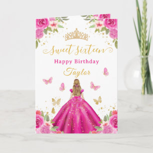 Sweet 16 Hot Pink Princess Blonde Girl Card