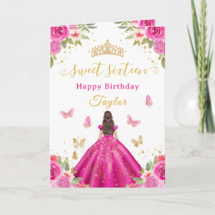 Sweet 16 Hot Pink Princess Brunette Girl Card