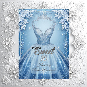 Sweet 16 Icy Blue Silver Winter Frost Snowflakes Invitation