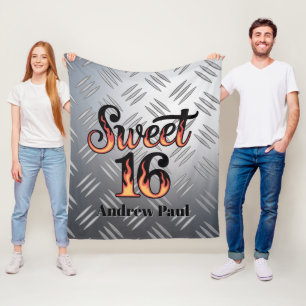 Sweet 16 In Fire Flames and Silver Plate Gift Fleece Blanket