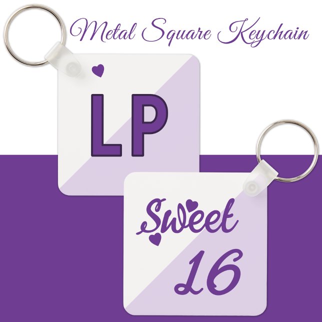 Sweet 16 initials 16th birthday purple keychain (Creator Uploaded)