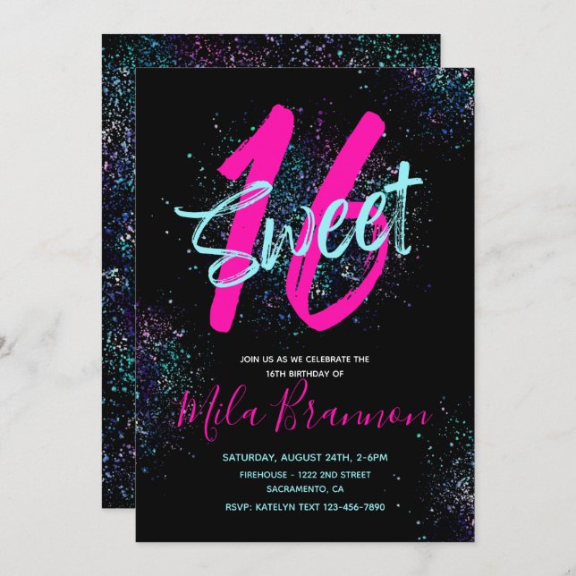 Sweet 16 Invitation | 16th Birthday Invitation (Front/Back)