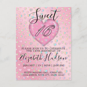 Sweet 16 Invitation avec Coeur Rose et Speckles