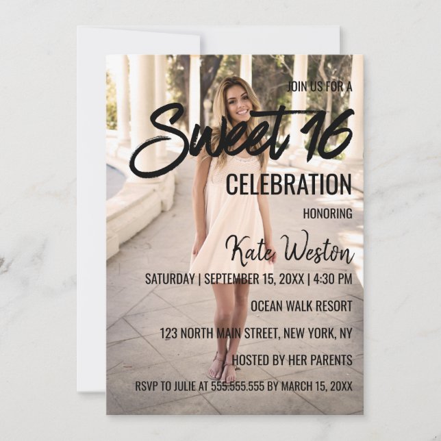 Sweet 16 Invitation Custom Photo Template Design (Front)