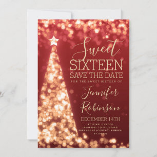 Sweet 16 Invitation d'anniversaire Gold & Red Chri