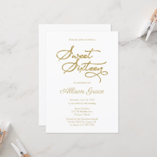 Sweet 16 Invitation Élégante Calligraphie Or