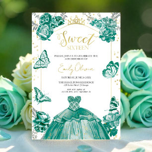 Sweet 16 Invitation Emerald Green Robe Papillon