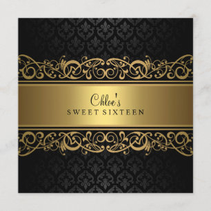 Sweet 16   Invitation en damas or et noir