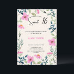 Sweet 16 Invitation floral pink<br><div class="desc">Pink floral sweet 16 invitation card. Can customize dates,  times,  and addresses.</div>