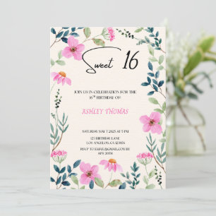 Sweet 16 Invitation floral pink